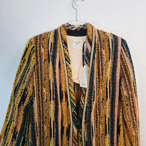 forte_forte Striped Jacquard Bouclé Long Coat Multicolor Marigold Size 0 US 2 - Picture 4 of 15